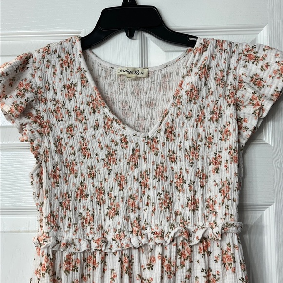 Indigo Rose Floral Maxi Dress - White with Rust Pink Flowers - Picture 3 of 5